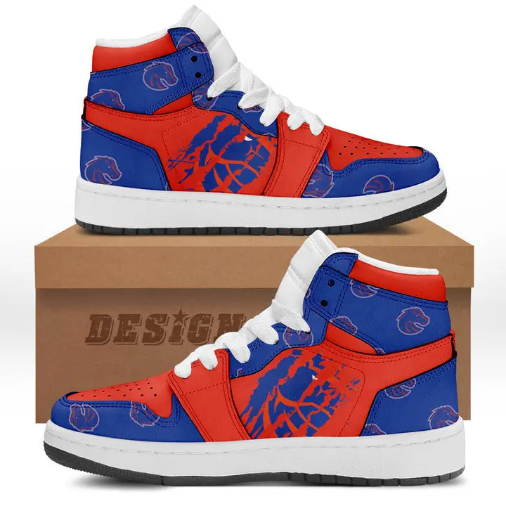 Air JD Hightop Shoes NCAA Boise State Broncos Blue Orange Scratch Air Jordan 1 High Sneakers