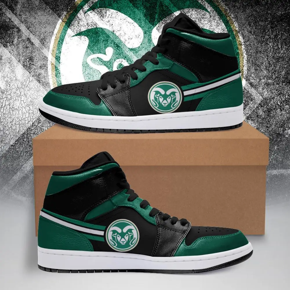 Air JD Hightop Shoes NCAA Colorado State Rams Green Black Air Jordan 1 High Sneakers