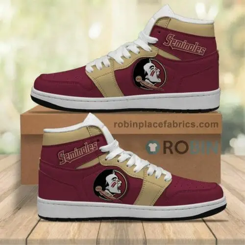 Air JD Hightop Shoes NCAA Florida State Seminoles Garnet Gold Air Jordan 1 High Sneakers V2