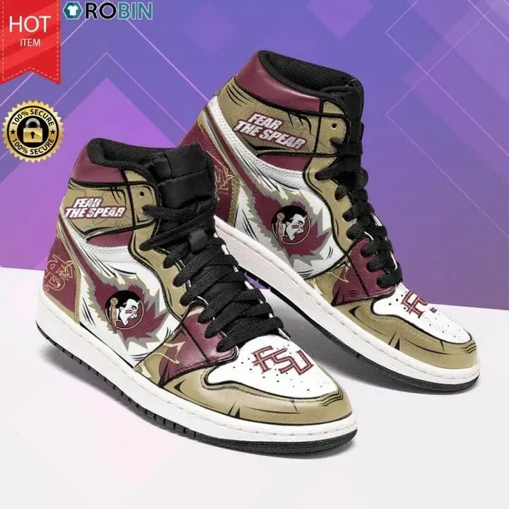 Air JD Hightop Shoes NCAA Florida State Seminoles Gold Garnet Air Jordan 1 High Sneakers