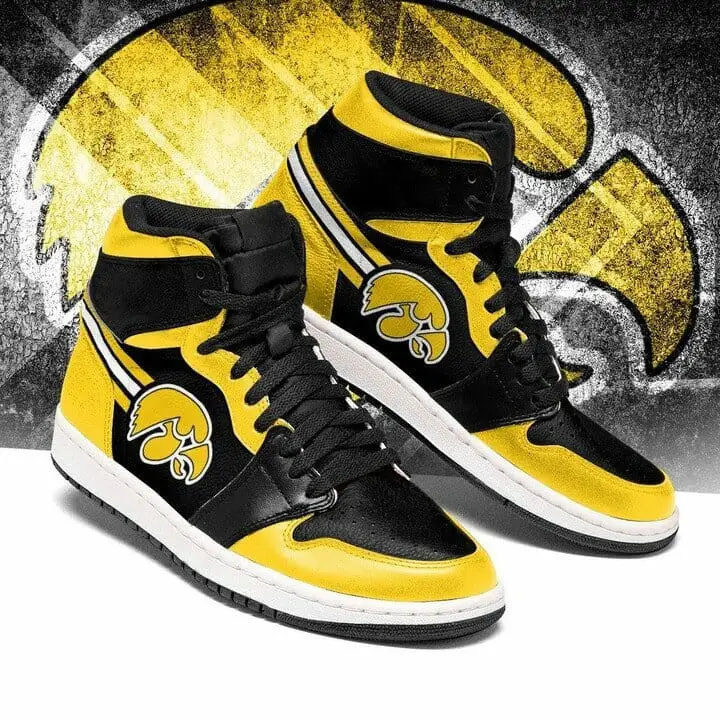 Air JD Hightop Shoes NCAA Iowa Hawkeyes Gold Black Air Jordan 1 High Sneakers