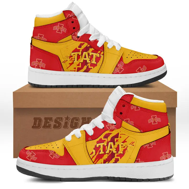 Air JD Hightop Shoes NCAA Iowa State Cyclones Cardinal Gold Air Jordan 1 High Sneakers V2