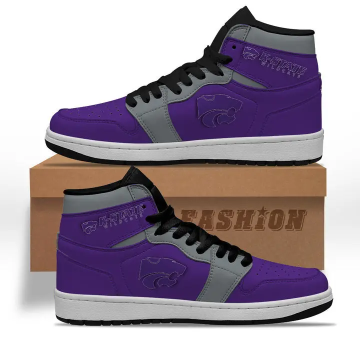 Air JD Hightop Shoes NCAA Kansas State Wildcats Purple Silver Air Jordan 1 High Sneakers Air JD Hightop Shoes NCAA Kansas State Wildcats Purple Silver Air Jordan 1 High Sneakers - Image 1