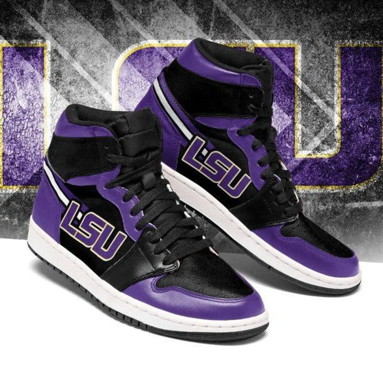 Air JD Hightop Shoes NCAA LSU Tigers Purple Black Air Jordan 1 High Sneakers