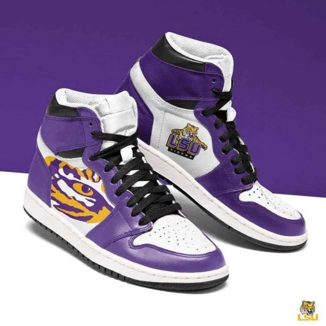 Air JD Hightop Shoes NCAA LSU Tigers Purple White Air Jordan 1 High Sneakers