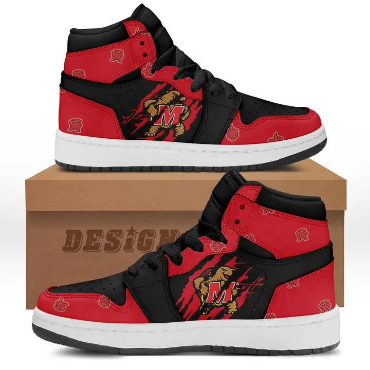 Air JD Hightop Shoes NCAA Maryland Terrapins Red Black Air Jordan 1 High Sneakers V2 Air JD Hightop Shoes NCAA Maryland Terrapins Red Black Air Jordan 1 High Sneakers V2 - Image 1