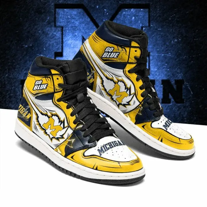 Air JD Hightop Shoes NCAA Michigan Wolverines Maize White Air Jordan 1 High Sneakers Air JD Hightop Shoes NCAA Michigan Wolverines Maize White Air Jordan 1 High Sneakers - Image 1
