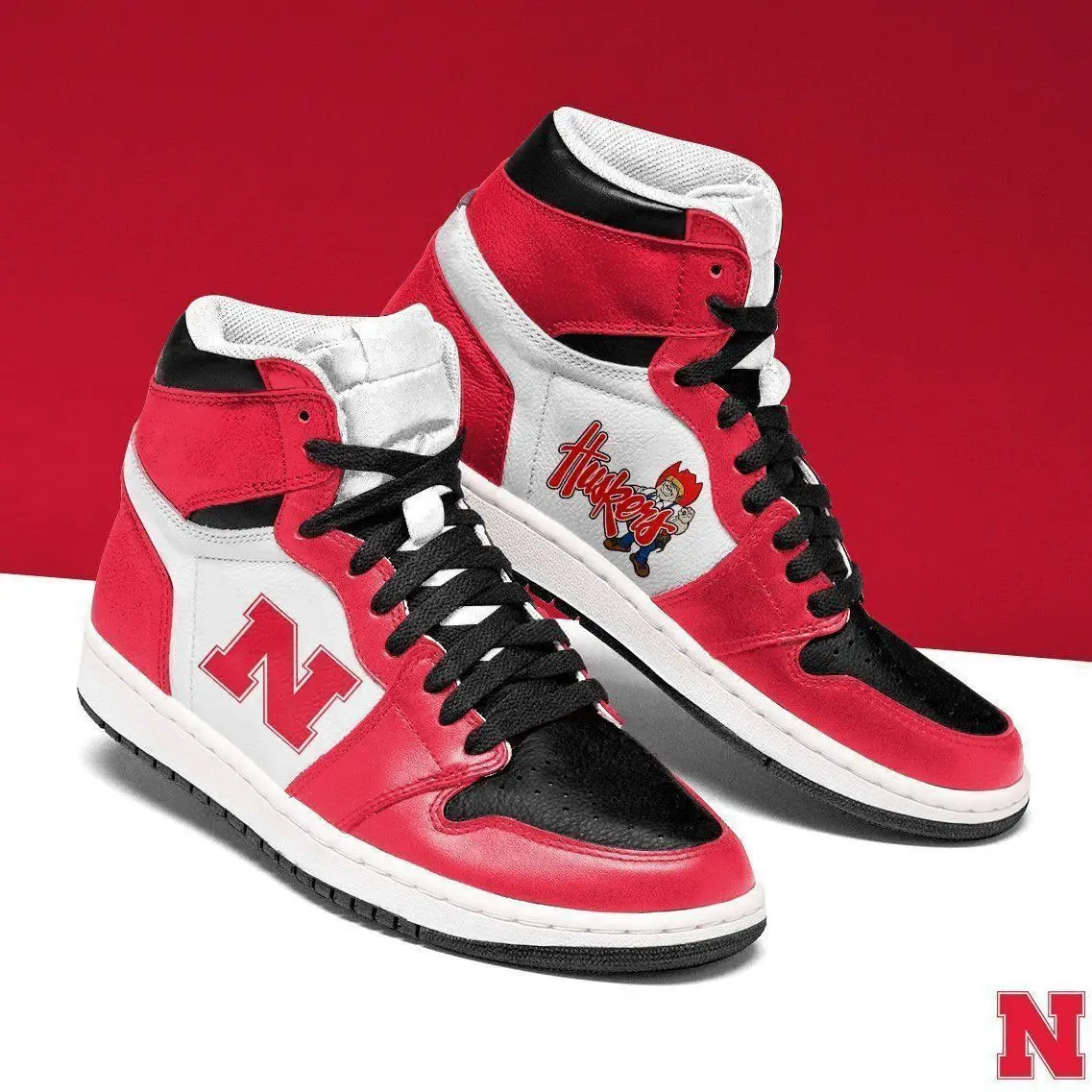Air JD Hightop Shoes NCAA Nebraska Cornhuskers Red White Air Jordan 1 High Sneakers