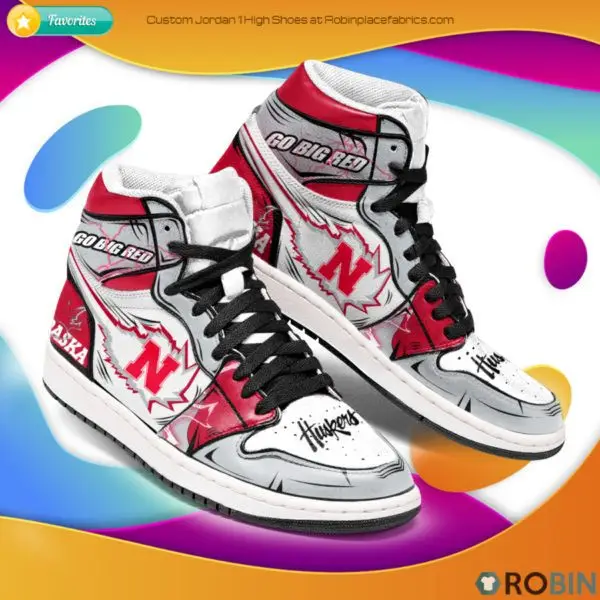Air JD Hightop Shoes NCAA Nebraska Cornhuskers White Grey Air Jordan 1 High Sneakers