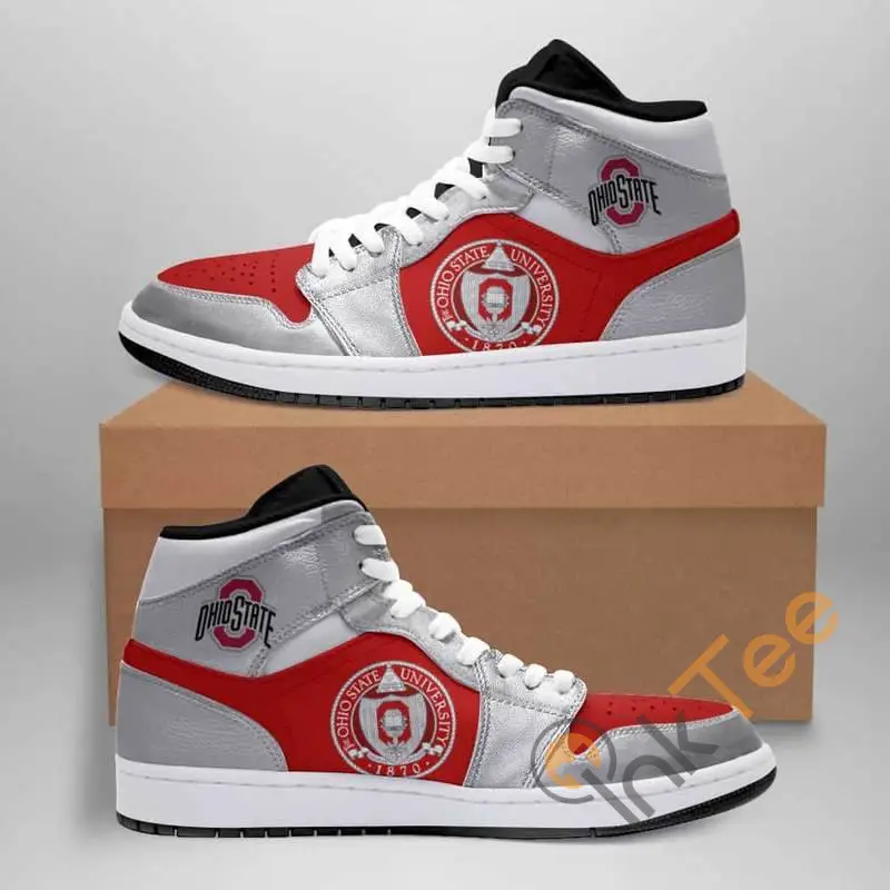 Air JD Hightop Shoes NCAA Ohio State Buckeyes Red Gray Air Jordan 1 High Sneakers
