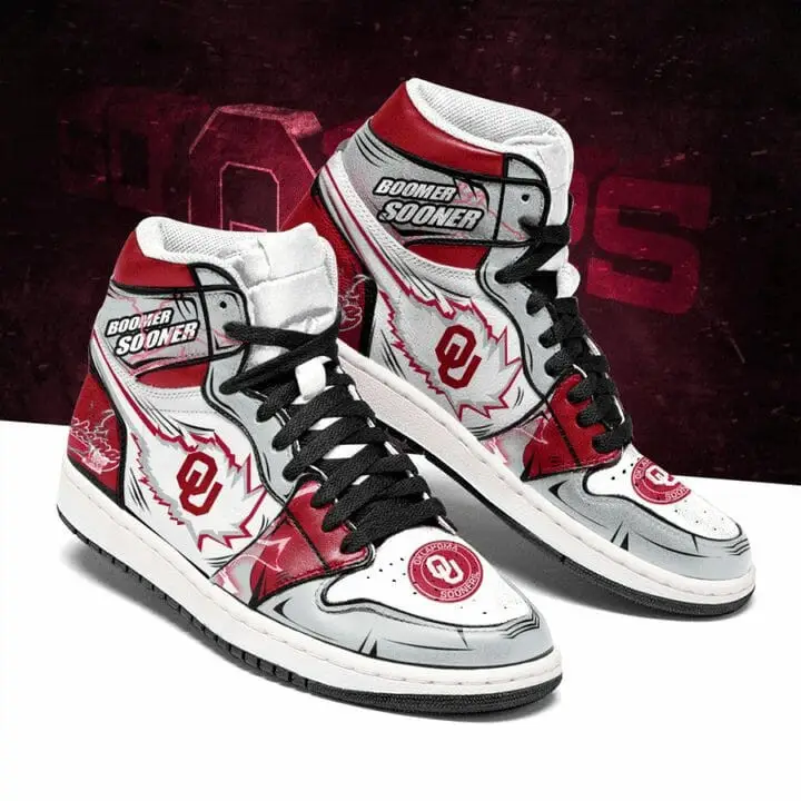 Air JD Hightop Shoes NCAA Oklahoma Sooners Grey Crimson Air Jordan 1 High Sneakers Air JD Hightop Shoes NCAA Oklahoma Sooners Grey Crimson Air Jordan 1 High Sneakers - Image 1