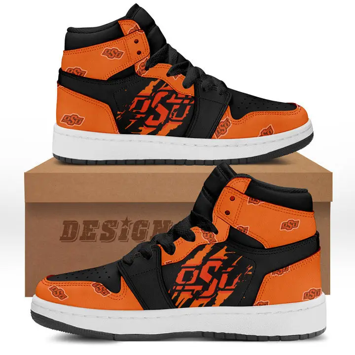 Air JD Hightop Shoes NCAA Oklahoma State Cowboys Orange Black Air Jordan 1 High Sneakers V2