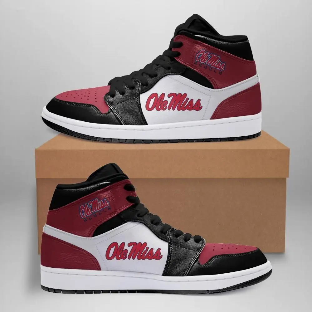 Air JD Hightop Shoes NCAA Ole Miss Rebels Black Red Air Jordan 1 High Sneakers
