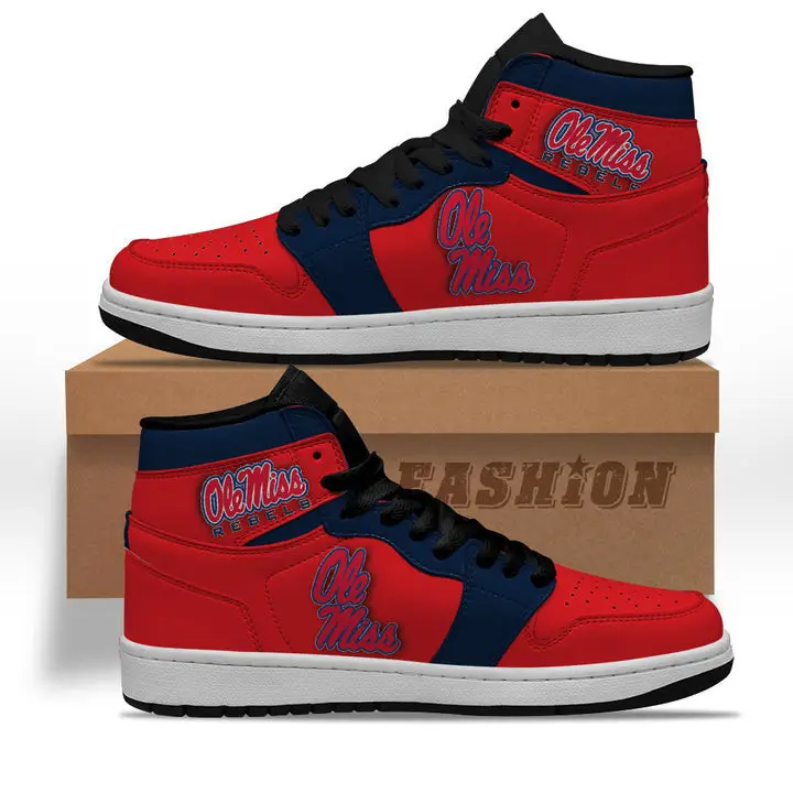 Air JD Hightop Shoes NCAA Ole Miss Rebels Red Blue Air Jordan 1 High Sneakers Air JD Hightop Shoes NCAA Ole Miss Rebels Red Blue Air Jordan 1 High Sneakers - Image 1