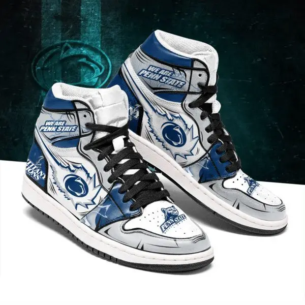 Air JD Hightop Shoes NCAA Penn State Nittany Lions Grey Blue Air Jordan 1 High Sneakers