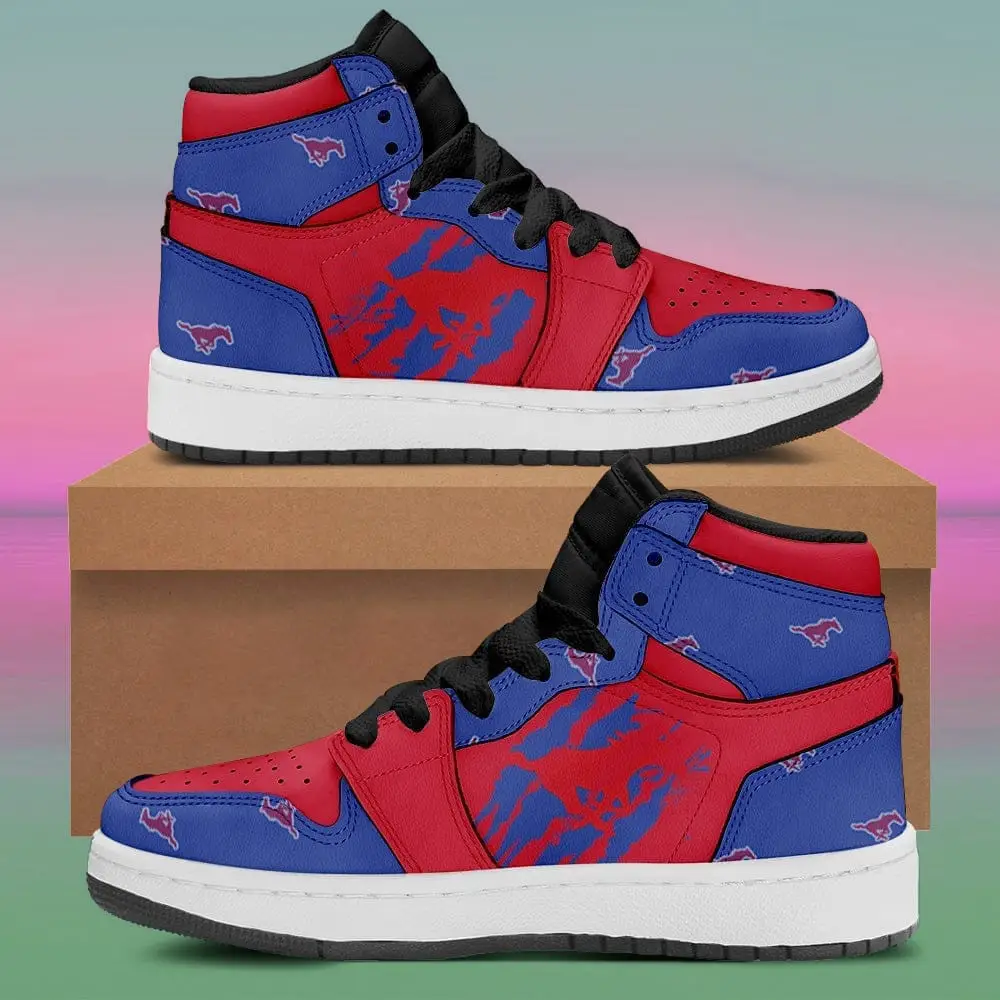 Air JD Hightop Shoes NCAA SMU Mustangs Blue Red Air Jordan 1 High Sneakers Air JD Hightop Shoes NCAA SMU Mustangs Blue Red Air Jordan 1 High Sneakers - Image 1