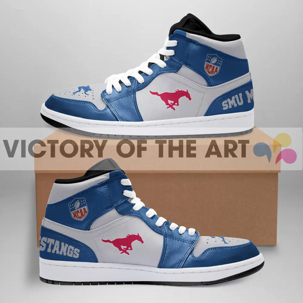 Air JD Hightop Shoes NCAA SMU Mustangs Simple Logo Air Jordan 1 High Sneakers