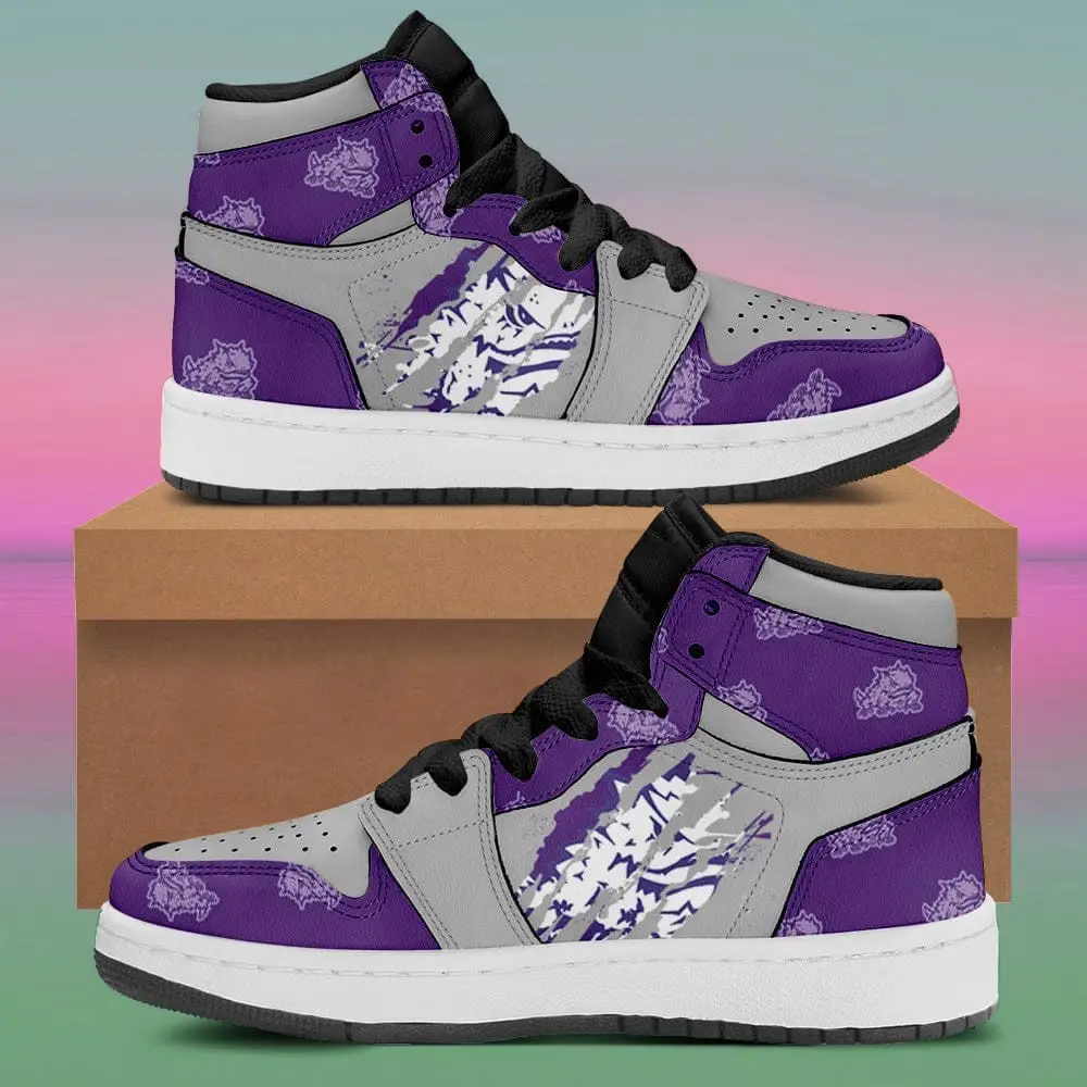 Air JD Hightop Shoes NCAA TCU Horned Frogs Logo Claws Air Jordan 1 High Sneakers Air JD Hightop Shoes NCAA TCU Horned Frogs Logo Claws Air Jordan 1 High Sneakers - Image 1
