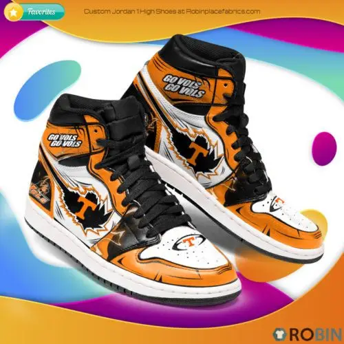 Air JD Hightop Shoes NCAA Tennessee Volunteers Orange White Air Jordan 1 High Sneakers V2
