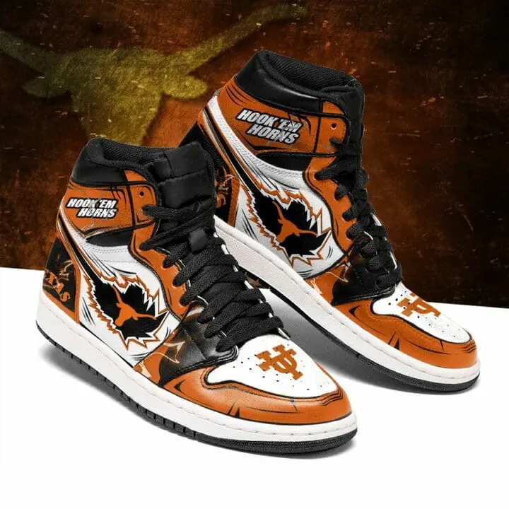 Air JD Hightop Shoes NCAA Texas Longhorns Orange White Air Jordan 1 High Sneakers