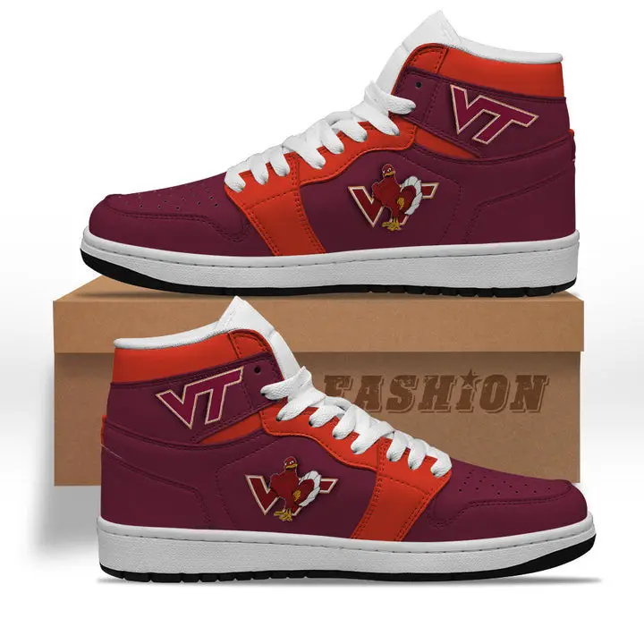 Air JD Hightop Shoes NCAA Virginia Tech Hokies Maroon Orange Air Jordan 1 High Sneakers Air JD Hightop Shoes NCAA Virginia Tech Hokies Maroon Orange Air Jordan 1 High Sneakers - Image 1