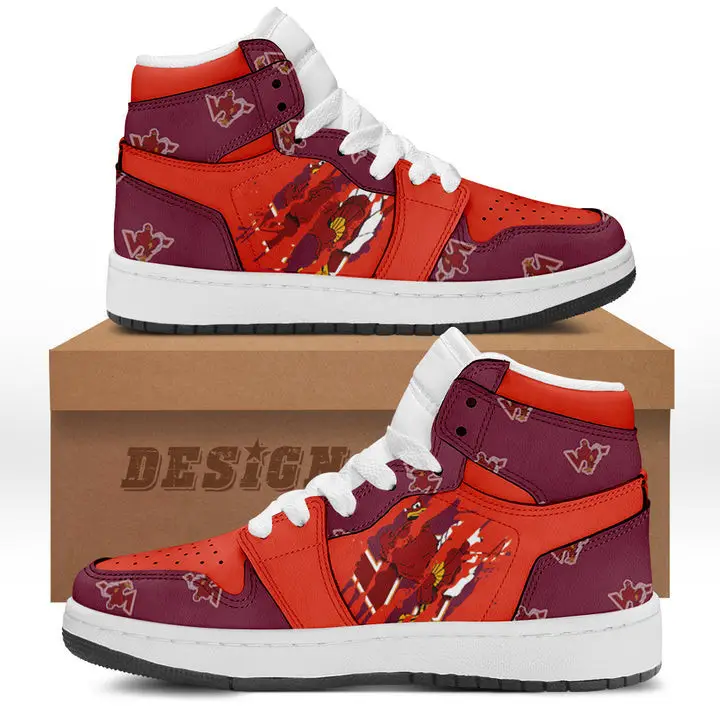 Air JD Hightop Shoes NCAA Virginia Tech Hokies Maroon Orange Air Jordan 1 High Sneakers V2