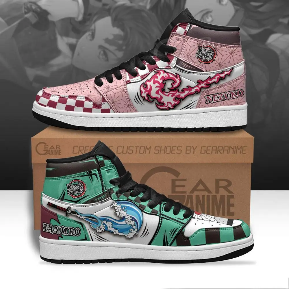 Air JD Hightop Shoes Nezuko and Tanjiro JD1s Sneakers Custom Skill Form Demon Slayer Anime Shoes