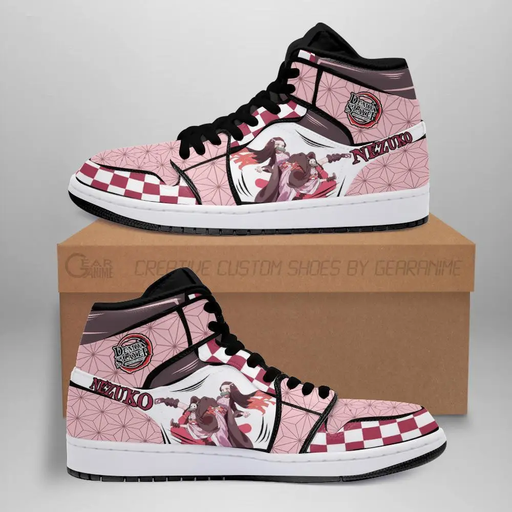 Air JD Hightop Shoes Nezuko Shoes Custom Fighting Demon Slayer Anime JD1s Sneakers