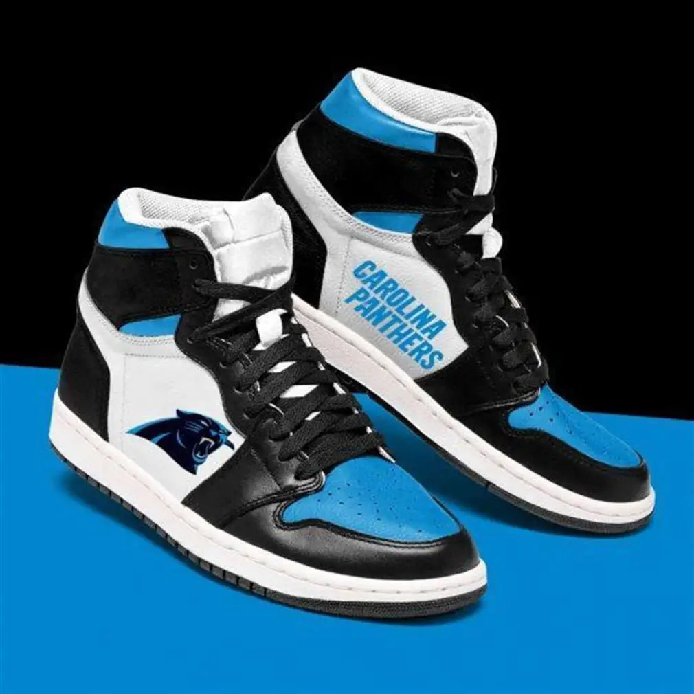 Air JD Hightop Shoes NFL Carolina Panthers Black Blue Air Jordan 1 High Sneakers V2