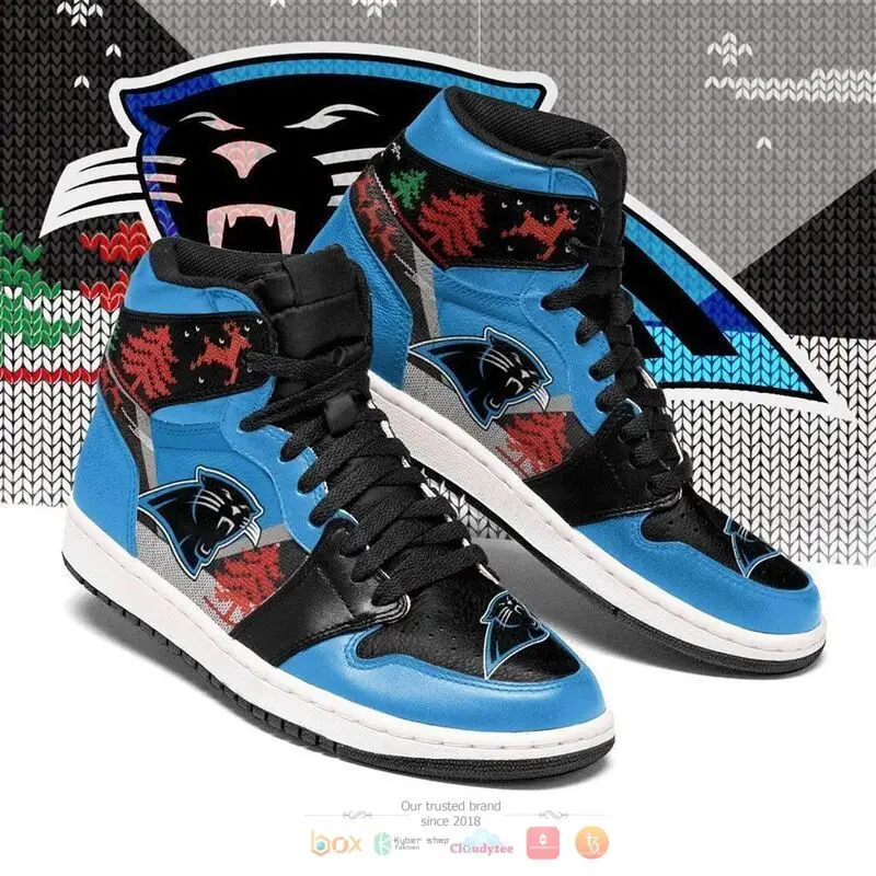 Air JD Hightop Shoes NFL Carolina Panthers Ugly Christmas Air Jordan 1 High Sneakers
