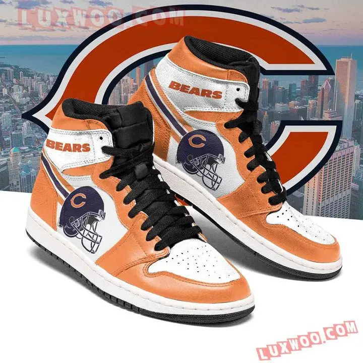 Air JD Hightop Shoes NFL Chicago Bears Orange White Sneaker Helmet Air Jordan 1 High Sneakers