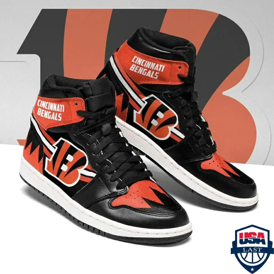 Air JD Hightop Shoes NFL Cincinnati Bengals Black Orange Air Jordan 1 High Sneakers