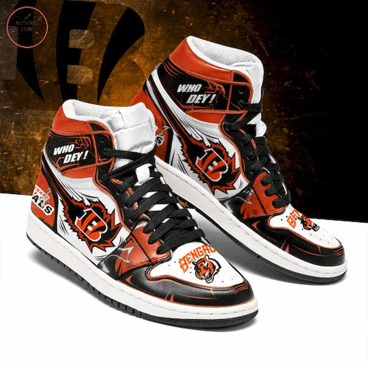 Air JD Hightop Shoes NFL Cincinnati Bengals Orange White Air Jordan 1 High Sneakers Air JD Hightop Shoes NFL Cincinnati Bengals Orange White Air Jordan 1 High Sneakers - Image 1