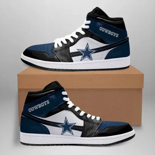 Air JD Hightop Shoes NFL Dallas Cowboys Dark Blue White Logo Air Jordan 1 High Sneakers V2