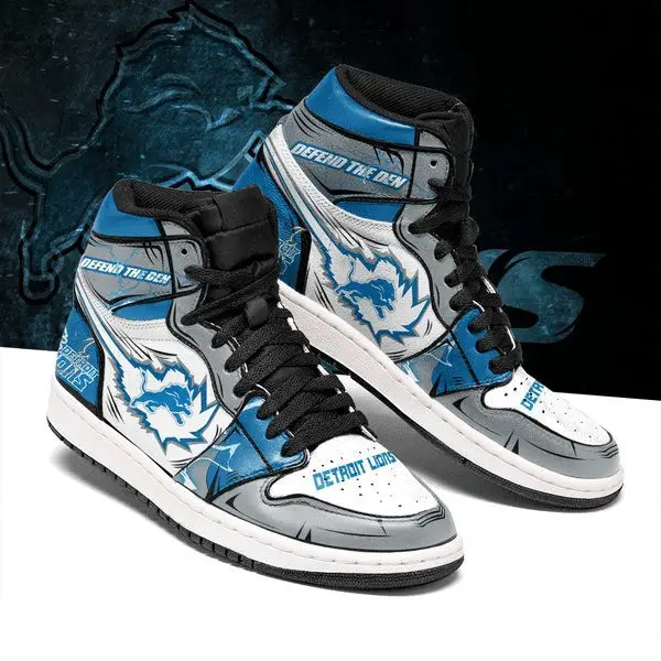 Air JD Hightop Shoes NFL Detroit Lions Silver Blue Air Jordan 1 High Sneakers