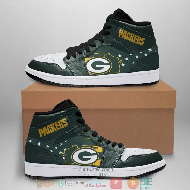 Air JD Hightop Shoes NFL Green Bay Packers Green White Sneaker Air Jordan 1 High Sneakers