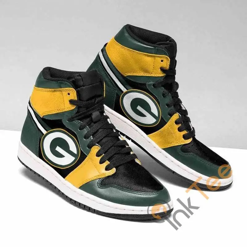 Air JD Hightop Shoes NFL Green Bay Packers Green Yellow Black Sneaker Air Jordan 1 High Sneakers