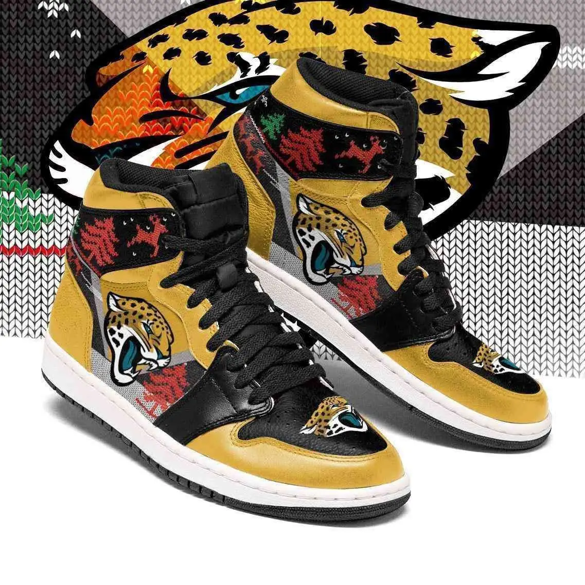 Air JD Hightop Shoes NFL Jacksonville Jaguars Gold Christmas Air Jordan 1 High Sneakers