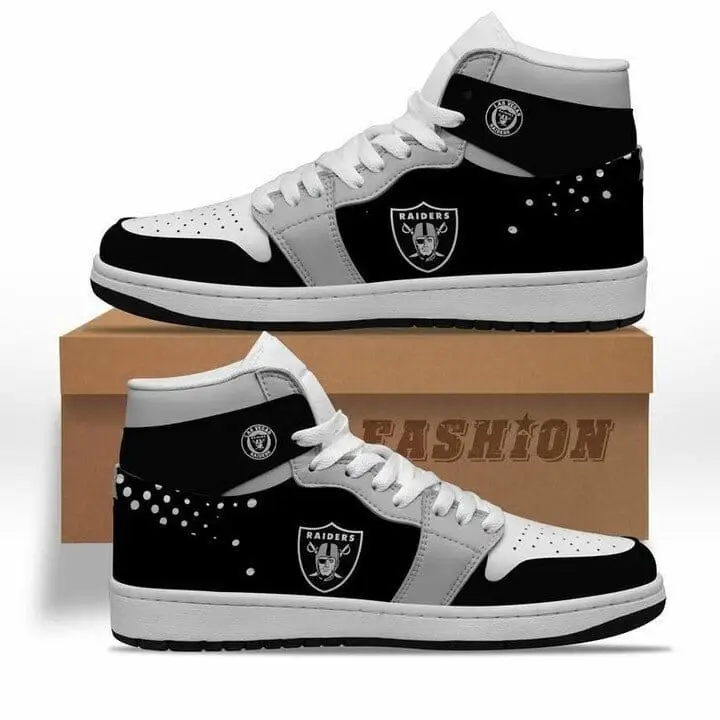 Air JD Hightop Shoes NFL Las Vegas Raiders Black Silver Air Jordan 1 High Sneakers V2
