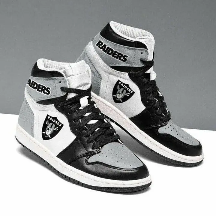 Air JD Hightop Shoes NFL Las Vegas Raiders Silver Black Air Jordan 1 High Sneakers V2