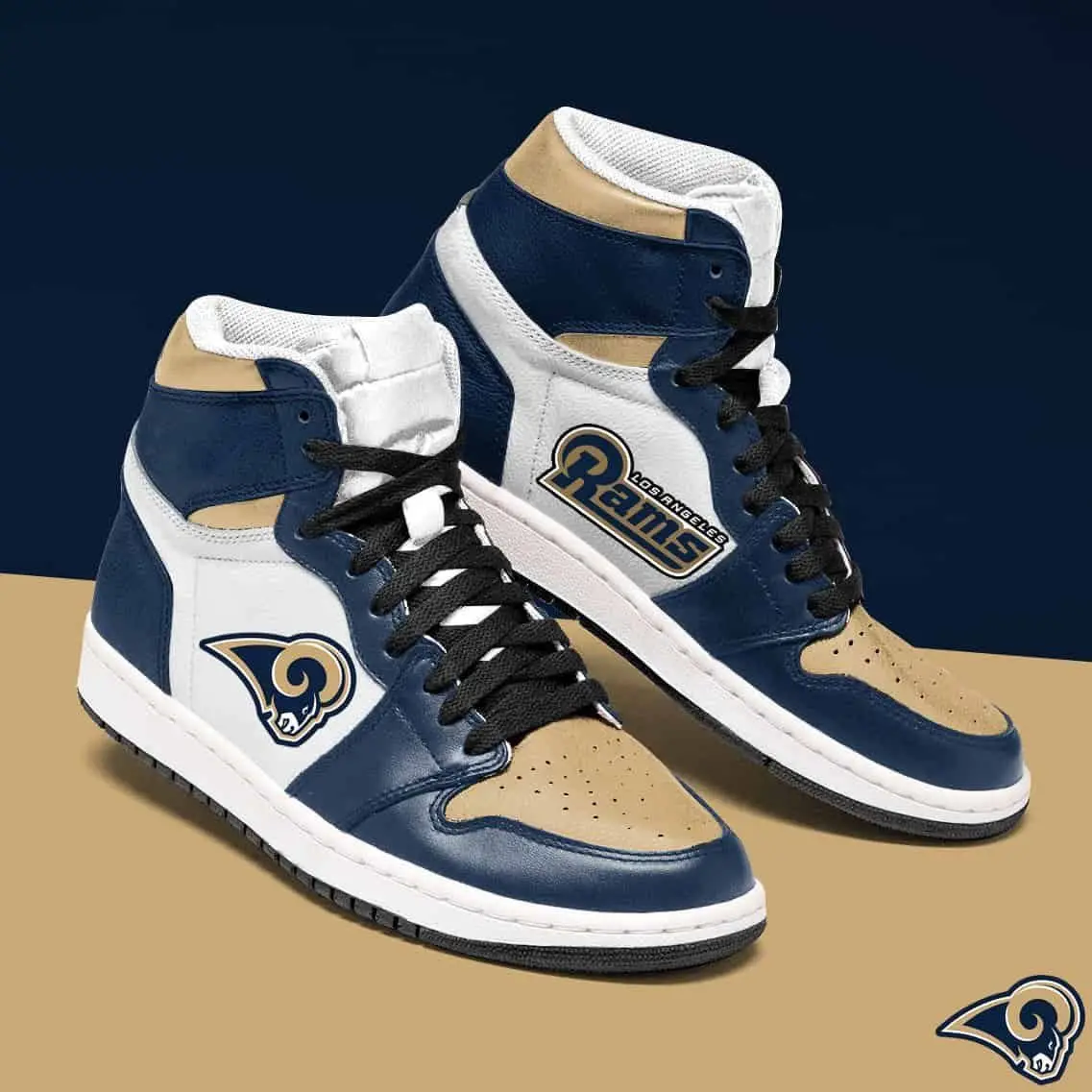 Air JD Hightop Shoes NFL Los Angeles Rams Dark Blue White Brown Air Jordan 1 High Sneakers