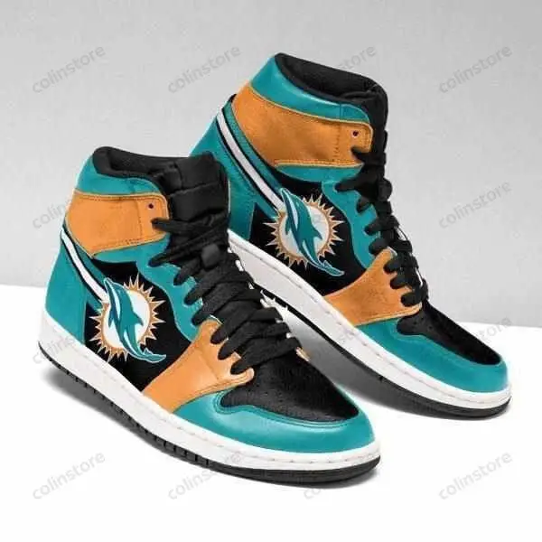Air JD Hightop Shoes NFL Miami Dolphins Aqua Orange Air Jordan 1 High Sneakers