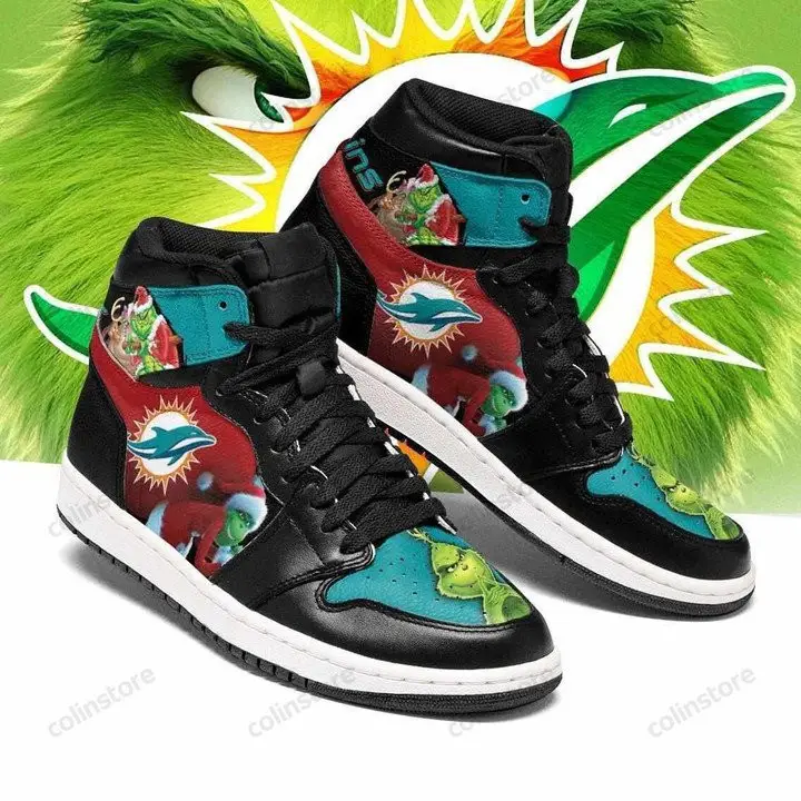 Air JD Hightop Shoes NFL Miami Dolphins The Grinch Ugly Christmas Air Jordan 1 High Sneakers