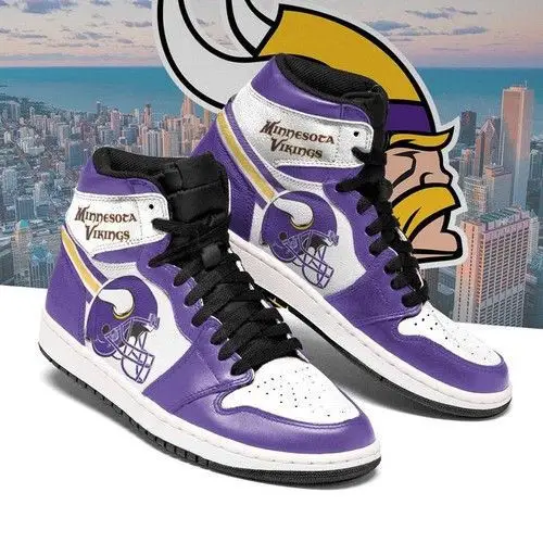 Air JD Hightop Shoes NFL Minnesota Vikings Purple Helmet White Sneaker Air Jordan 1 High Sneakers