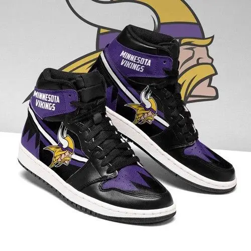 Air JD Hightop Shoes NFL Minnesota Vikings Purple Logo Black Sneaker Air Jordan 1 High Sneakers