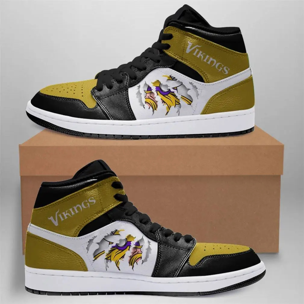 Air JD Hightop Shoes NFL Minnesota Vikings Yellow Black White Scratch Logo Air Jordan 1 High Sneakers