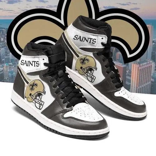 Air JD Hightop Shoes NFL New Orleans Saints Black White Helmet Air Jordan 1 High Sneakers