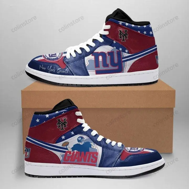 Air JD Hightop Shoes NFL New York Giants Red Blue Air Jordan 1 High Sneakers V2