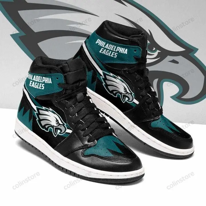 Air JD Hightop Shoes NFL Philadelphia Eagles Black Green Air Jordan 1 High Sneakers Air JD Hightop Shoes NFL Philadelphia Eagles Black Green Air Jordan 1 High Sneakers - Image 1
