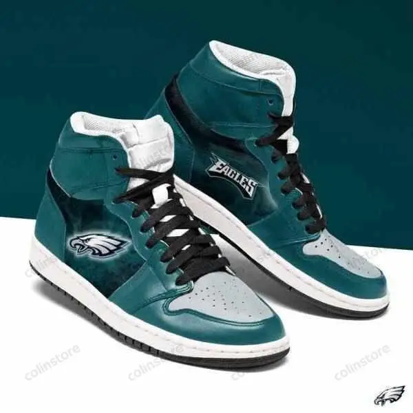 Air JD Hightop Shoes NFL Philadelphia Eagles Green Grey Air Jordan 1 High Sneakers Air JD Hightop Shoes NFL Philadelphia Eagles Green Grey Air Jordan 1 High Sneakers - Image 1